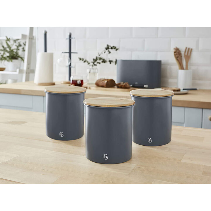 Swan - Set of 3 Nordic Collection Storage Canisters with Bamboo Lid, 1.84L Capacity