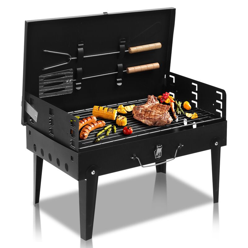 Black BBQ Grill Instant Foldable & Easy Portability For Outdoor Barbecues Camping Traveling Picnics Garden Beach Party