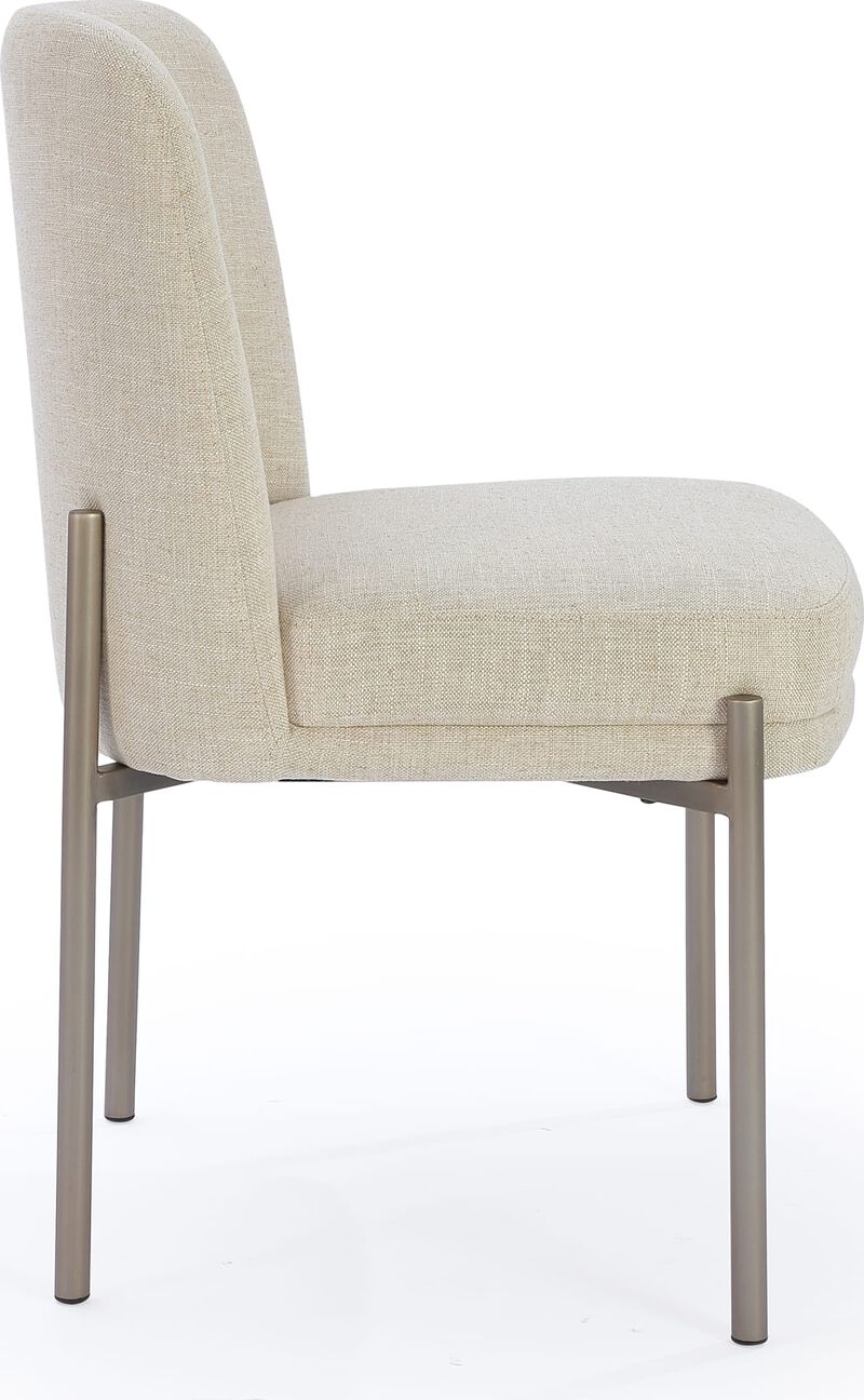 Dion Upholstered Dining Chair in Natural Light Linen and Brushed Nickel Metal - Set of 2