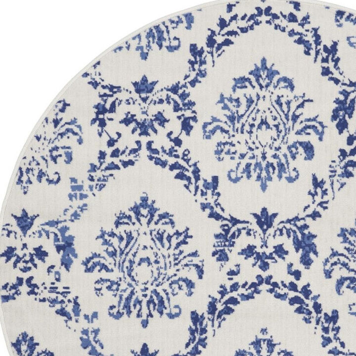 HomeRoots Damask Distressed Round Rug