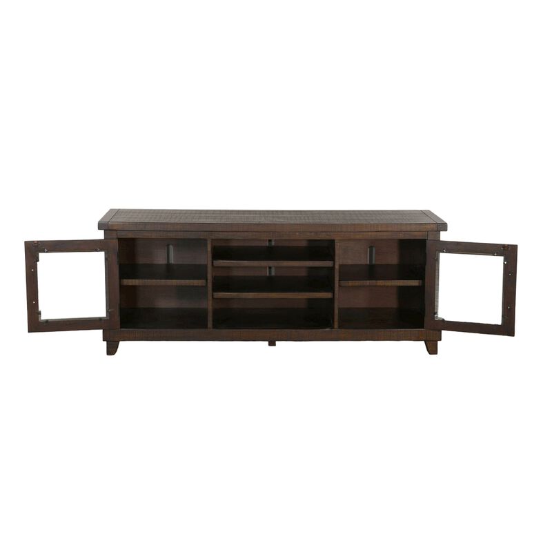 Anva TV Media Console, Shelves, Doors, Dark Brown Mahogany, 64 Inch - Benzara