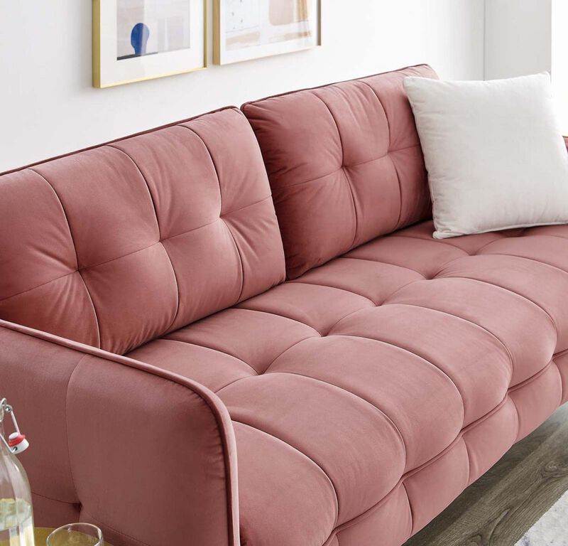 Modway Cameron Tufted Performance Velvet Sofa in Dusty Rose
