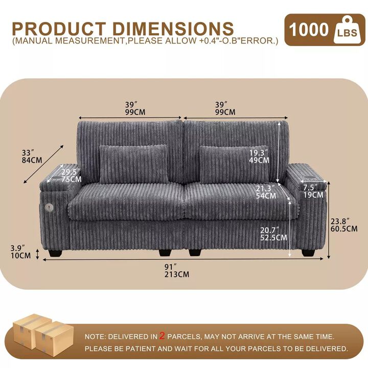 91" Corduroy 2-Seater Loveseat Sofa