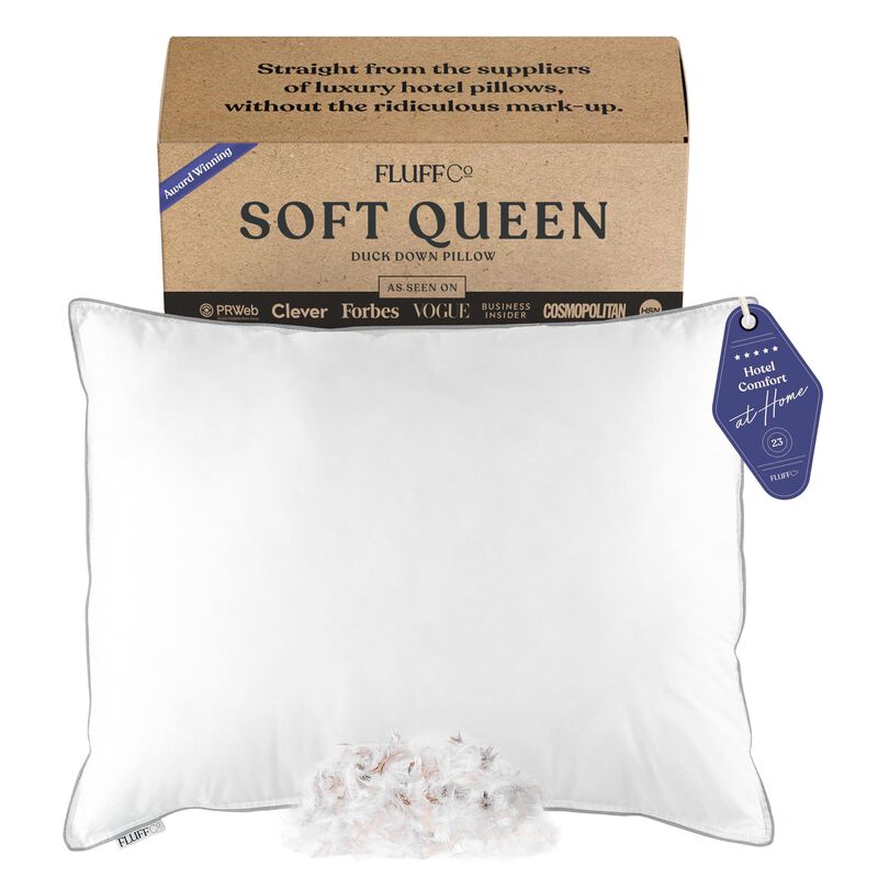 FluffCo Zen Fluff Down Standard/Queen Pillow with 600 Fill Power White Duck Down Stomach Sleeper Pillows - Luxury Hotel Quality