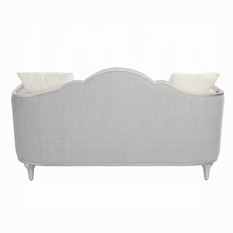 Kyna Loveseat, 3 Pillows, 66 Inch Champagne Wood Frame and Beige Linen - Benzara - Benzara image number 2