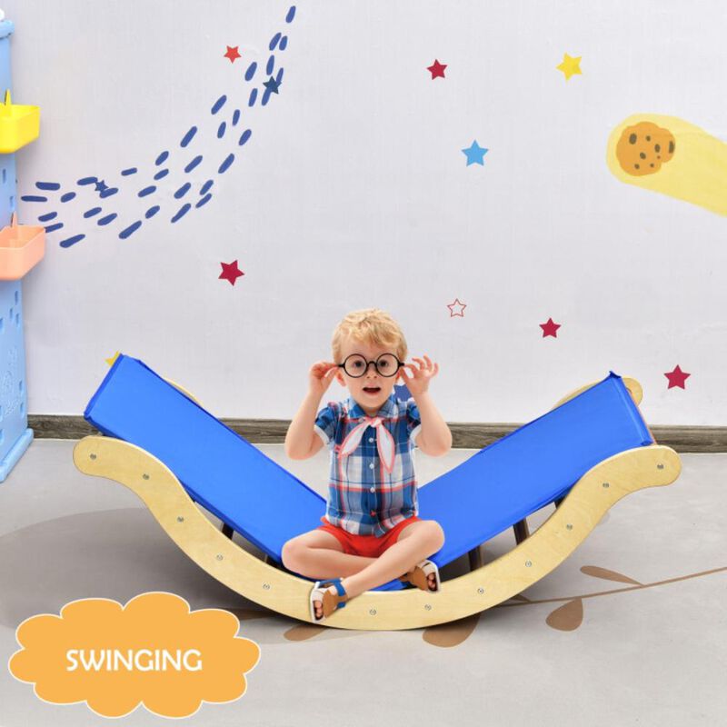 Hivvago 3-in-1 Kids Wooden Arch Triangle Rocker Climber Set with Ramp and Mat