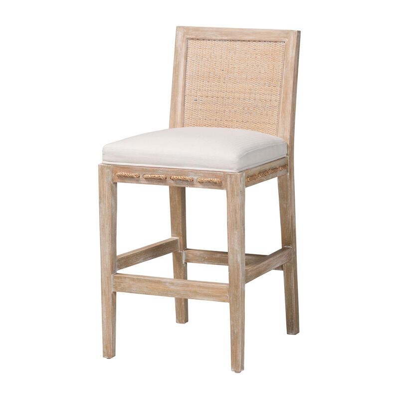 bali & pari Ashford Whitewash Rattan Counter Stool - Mahogany Wood Frame with Handwoven Wicker Backrest and Braided Rope Inserts for Coastal Kitchen image number 0