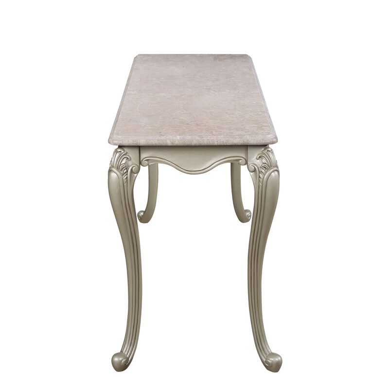 Kerra Console Table, Beige Marble, Classic Carved Champagne 58 Inch