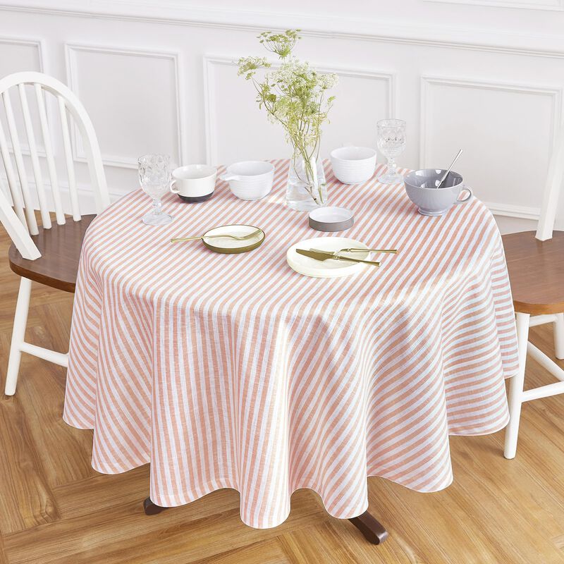 Solino Home 100% Pure Linen Round Tablecloth - Amalfi Stripe. image number 0