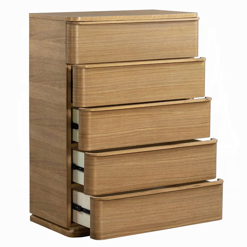 Sery Tall Dresser Chest, 5 Drawers, Minimalist Lip Handles, Oak Brown Wood image number 3