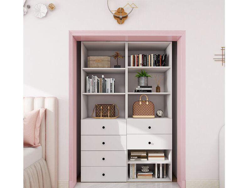 Closet Organizer System, Closet System with 6 Drawers, Walk in Closet Organizers and Storage with 8 Shelves Wall Mounted, White Wardrobe Closet