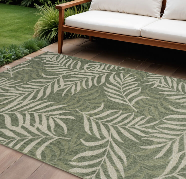 HomeRoots 6' X 9' Green And Ivory Palm Leaf Indoor Outdoor Area Rug