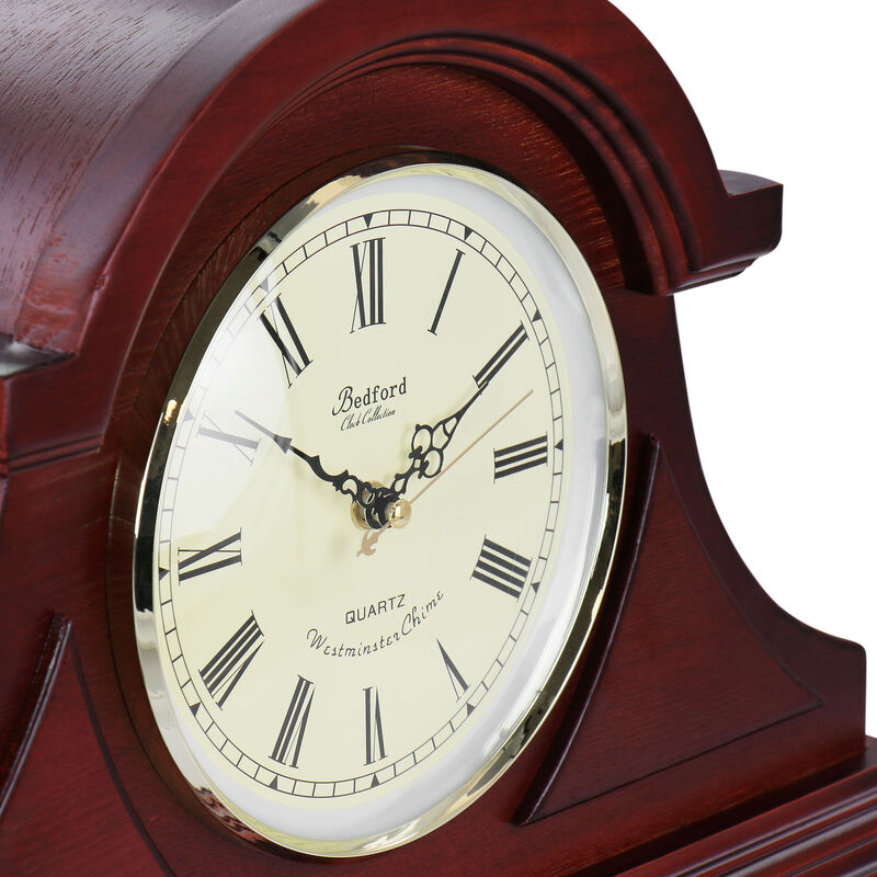 Bedford Clock Collection 17.75 Inch Redwood Tambour Mantel Clock with Chimes