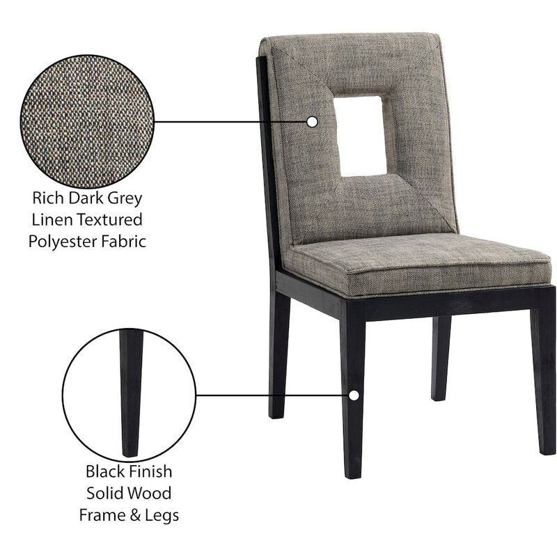 Meridian Furniture Gwendolyn Grey Linen Textured Fabric Dining Side Chair, Set of 2