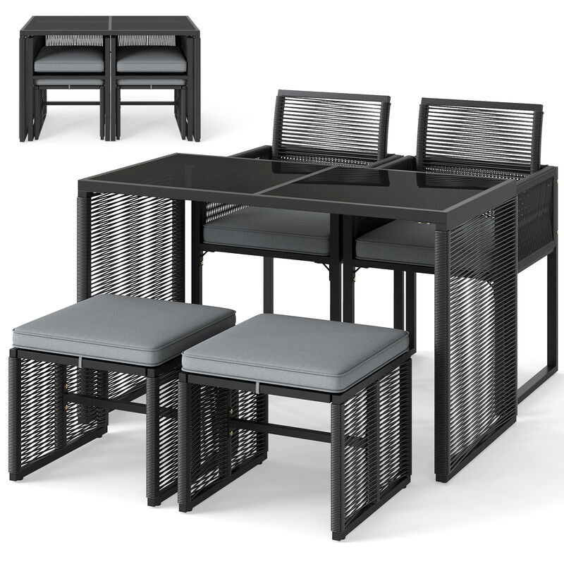 5 Pieces Outdoor Conversation Set with Removable Cushions for Backyard Porch