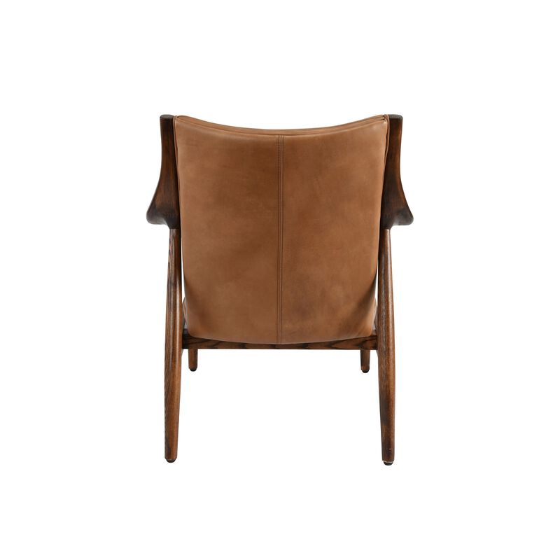 30 Inch Club Chair, Channel Stitching, Genuine Leather Upholstery, Brown - Benzara