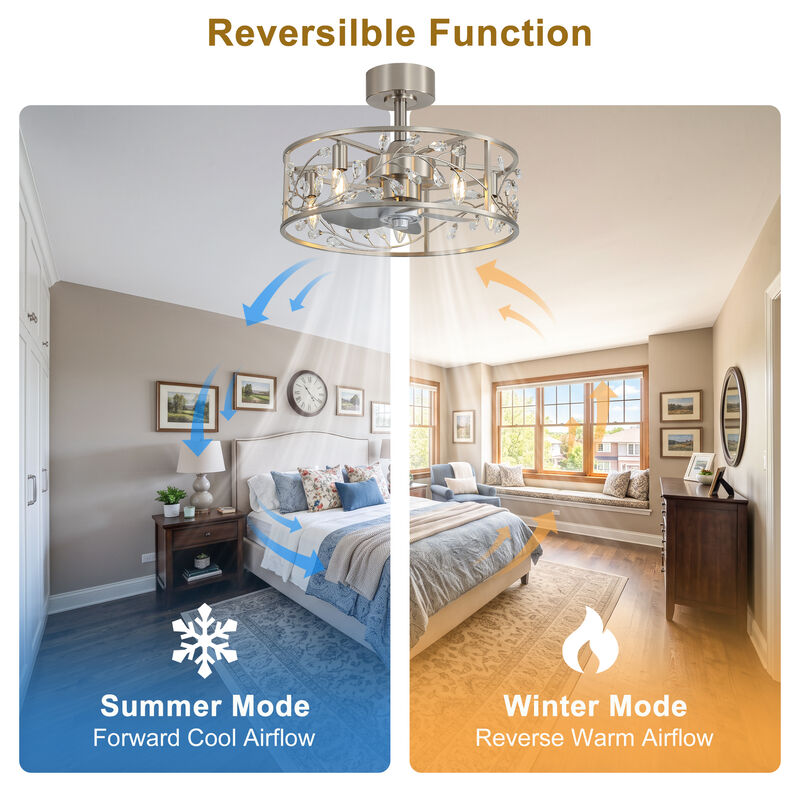 Breezary 20" Crystal Cage Ceiling Fan with Light,5 Blade, 3 Speed , Reversible, Remote Control image number 5
