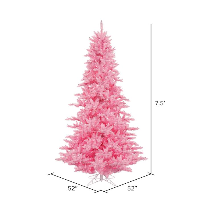 Vickerman 7.5' Pink Fir Artificial Christmas Tree, Pink Dura-lit LED Lights - Faux Fir Christmas Tree - Seasonal Indoor Home Decor