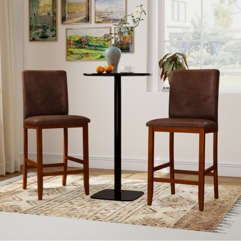Counter Height Bar Stools Set of 2 with Upholstered Seat and Rubber Wood Legs-Walnut image number 3