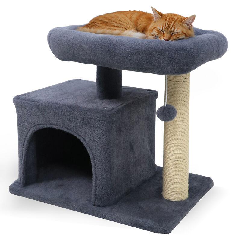 Compact Cat Tree with Large Padded Plush Perch for Indoor Use-Dark Grey image number 3