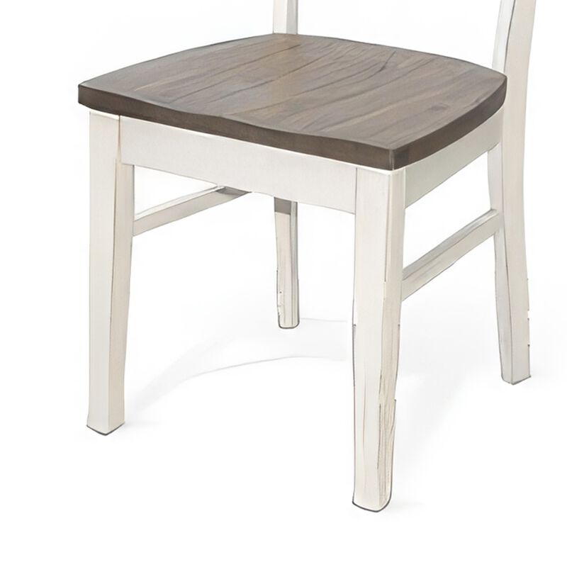 Dean Dining Chair Set of 2, Ladderback Design, White Mahogany Wood - Benzara
