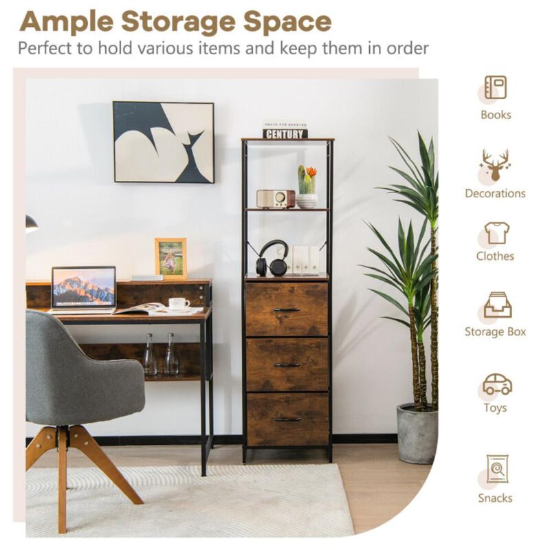 Hivvago Freestanding Vertical 3 Drawer Dresser with 3 Shelves