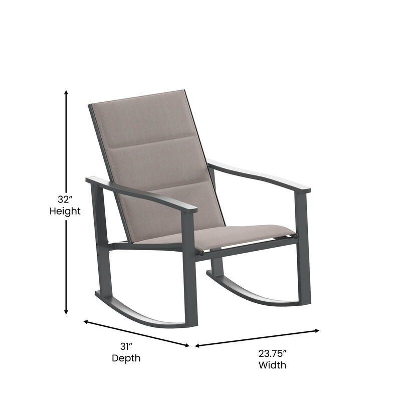 Flash Furniture Brazos 3 Piece Outdoor Rocking Chair Bistro Set with Flex Comfort Material and Steel Framed Glass Top Table image number 5