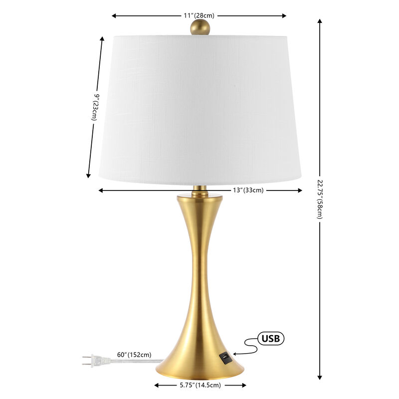 Bennett Modern Glam Iron Hourglass LED Table Lamp with USB Charging Port