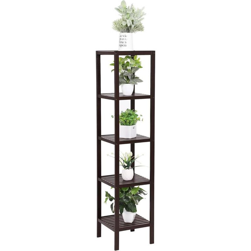 Hivvago Brown Bamboo Wood 4-Shelf Versatile Storage Unit Rack Narrow Bookcase