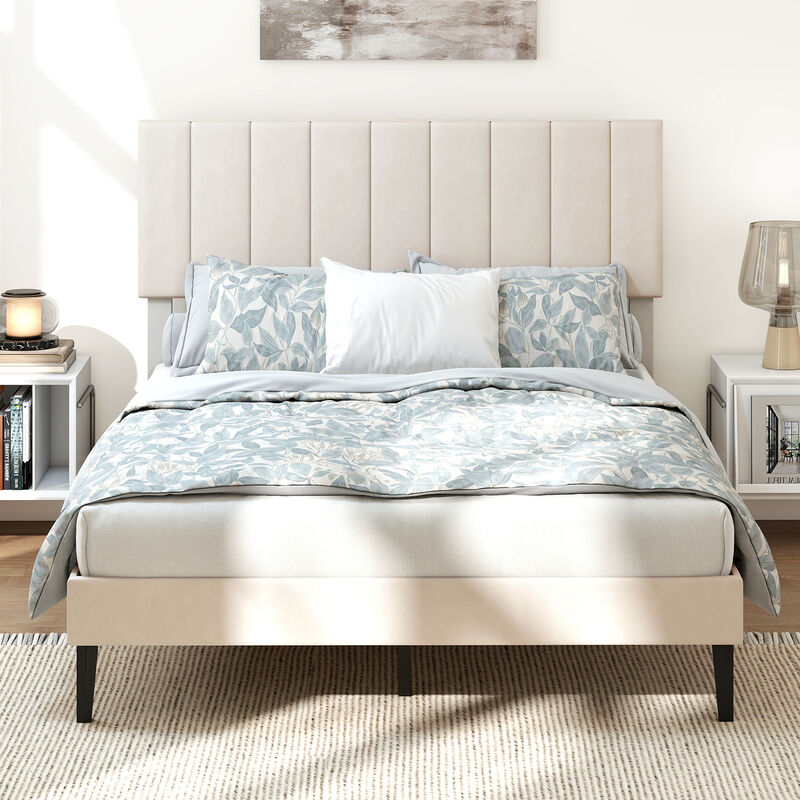 Modern Full Size Velvet Platform Bed with Upholstered Design image number 7