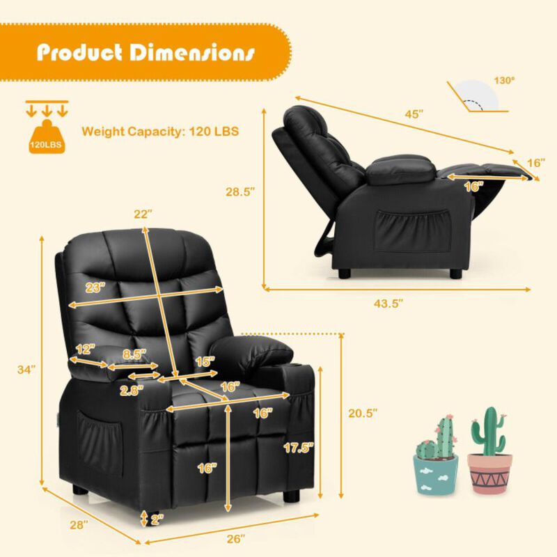 Hivvago Kids Recliner Chair with Cup Holder and Footrest for Children