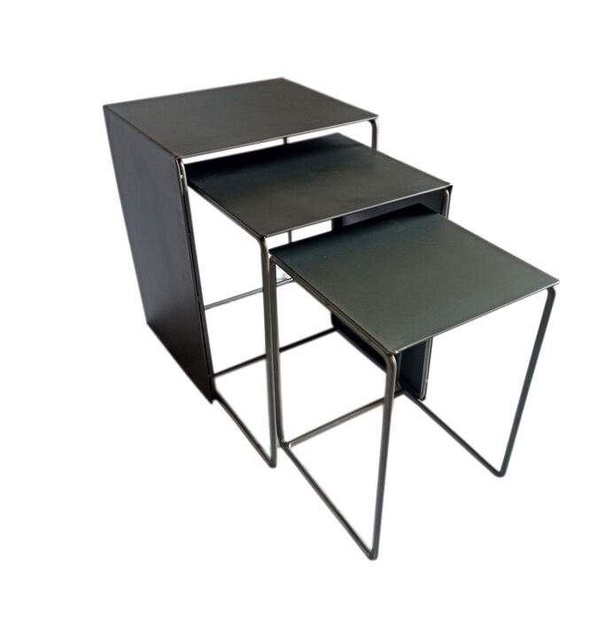 3 Piece Nesting End Tables with Sled Base, Rectangular, Gray Black Metal