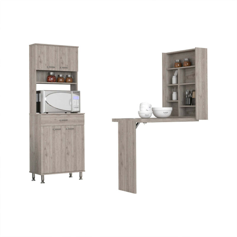 Canyon 4Door 1Drawer 2piece Kitchen Set, Pantry and Functional Table Light Gray