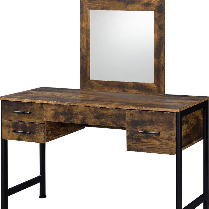 HomeRoots 47" Black Mirrored Vanity Table with Mirror With Four Drawers image number 3