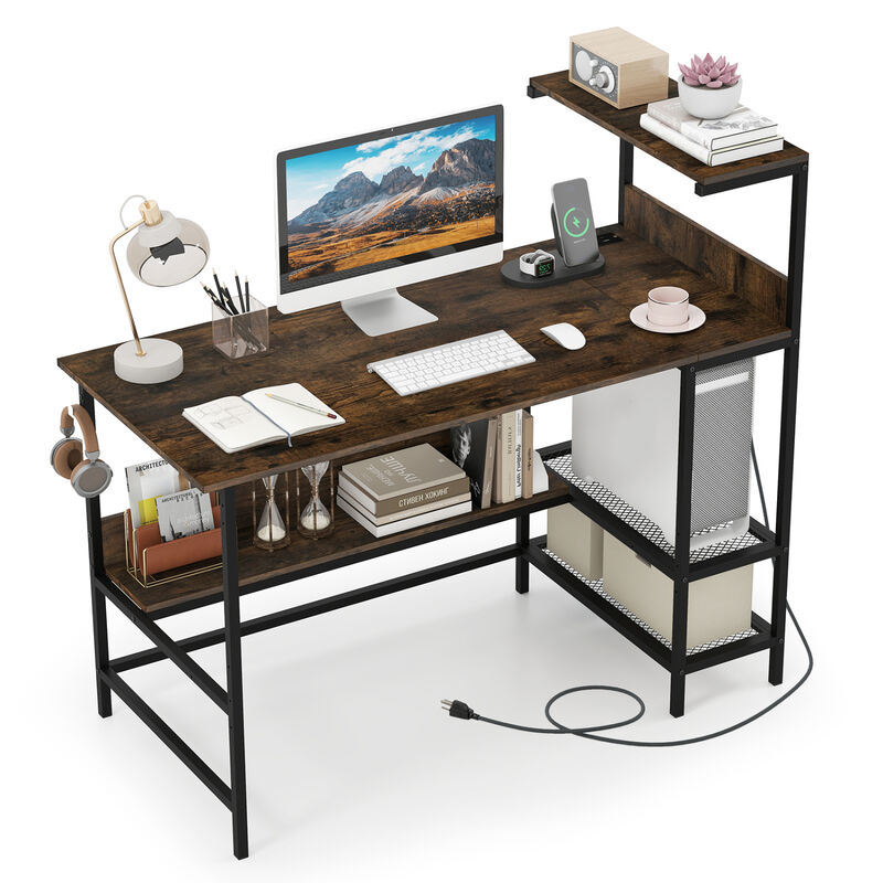Computer Desk with Built In Power Outlets and Shelves for Home Office image number 3