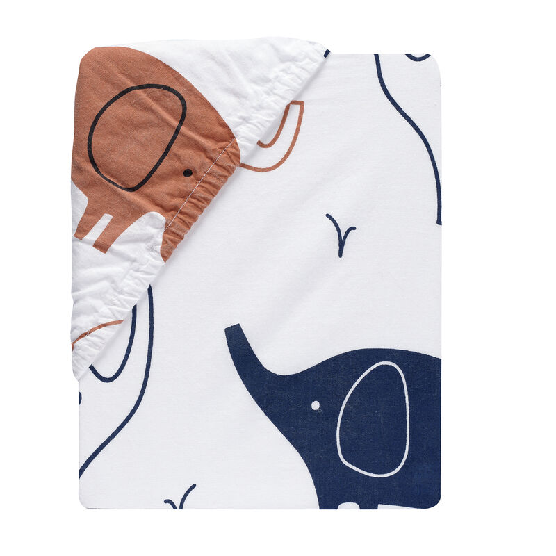 Lambs & Ivy Playful Elephant 100% Cotton White/Blue Baby Fitted Crib Sheet