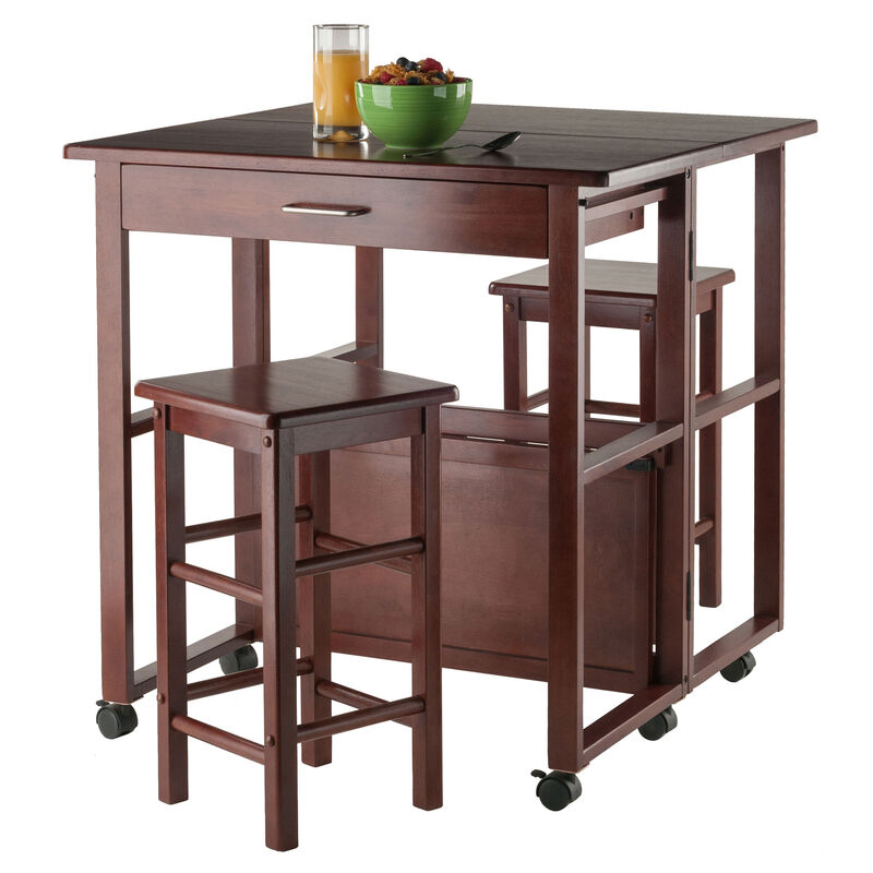 Fremont 3-Pc Space Saver with Tuck-away Stools, Walnut
