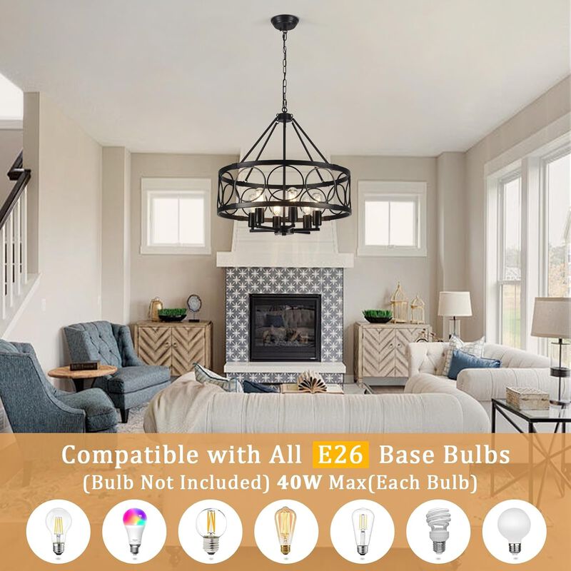 ShipItFurniture Black Farmhouse 6-Light Drum Chandelier image number 2