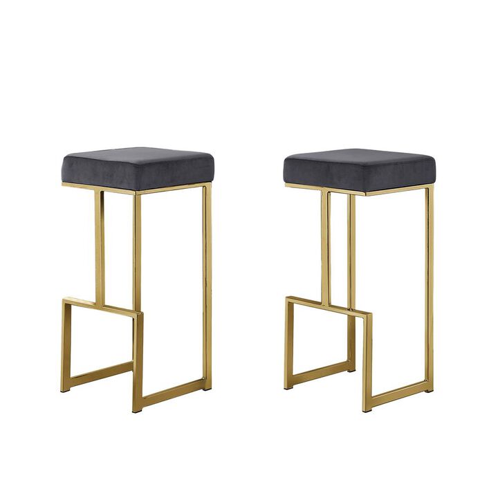 Best Master Furniture Dorrington Modern Velvet Backless Bar Stool in Gray/Gold (Set of 2)