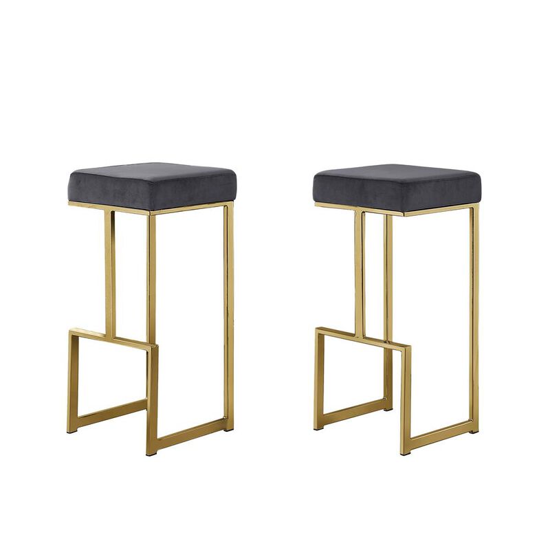 Best Master Furniture Dorrington Modern Velvet Backless Bar Stool in Gray/Gold (Set of 2)