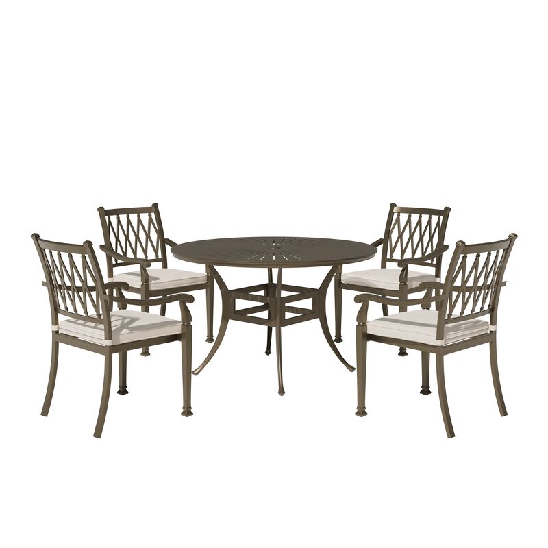Mondawe 5 Pieces Cast Aluminum Outdoor Patio Dining Set included Armchairs with Cushion