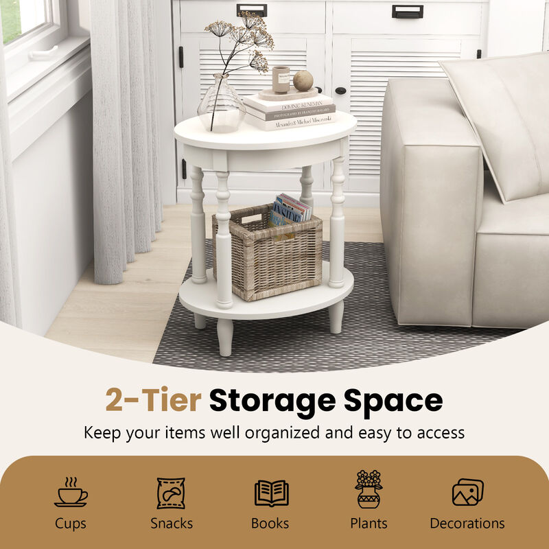 2-Tier Oval Side Table with Storage Shelf and Solid Wood Legs image number 6