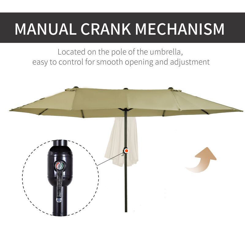 Tan Expansive Coverage: 15ft Double-Sided Patio Umbrella with Crank