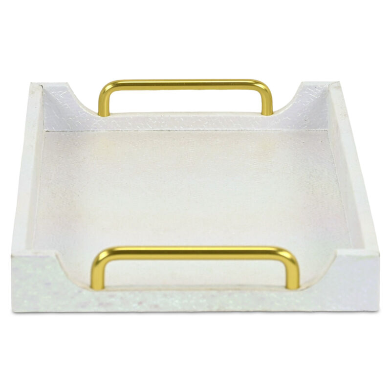 HomeRoots 16" White Faux Shagreen Serving Tray With Handles image number 3