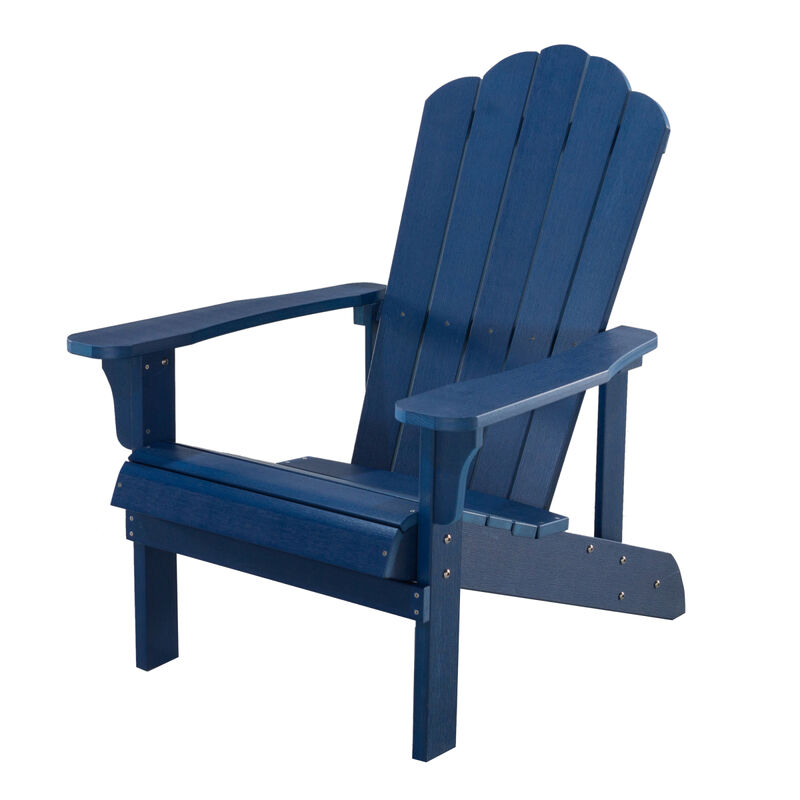 3 Piece Outdoor Patio All-Weather Plastic Wood Adirondack Bistro Set, 2 Adirondack chairs, and 1 small, side, end table set for Deck, Backyards, Garden, Lawns, Poolside, and Beaches, Blue