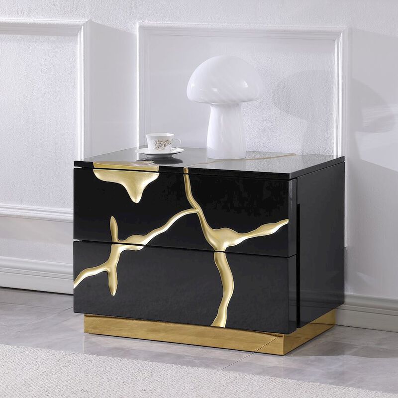 Best Master Furniture Trevello High-Gloss Lacquered Left Nightstand, Gold Accents (White) image number 8