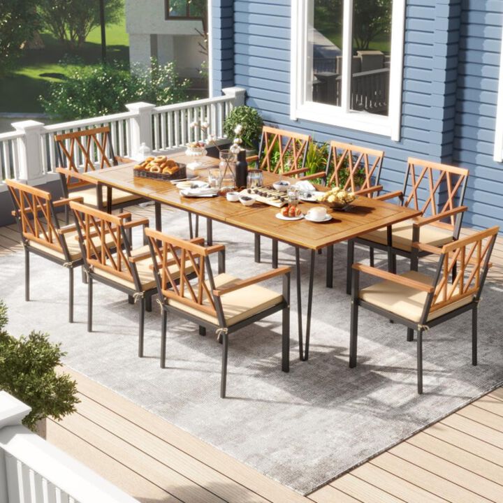 Hivvago Acacia Wood Outdoor Furniture Set 9 Pieces Patio Dining Set with 8 Chairs