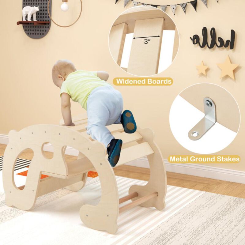 Hivvago 2-in-1 Rocking Horse Arch for Kids Montessori Climbing Toys with Arch Climber
