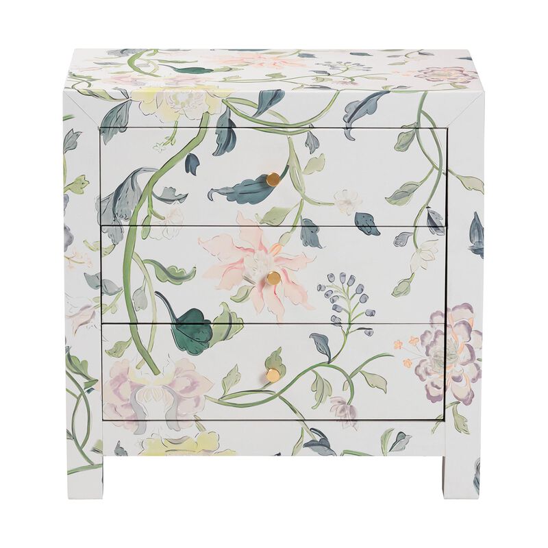 Baxton Studio Connery Floral  End Table - 3-Drawer Decorative Accent Storage Cabinet image number 3