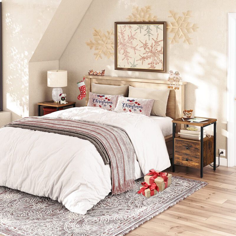 HOOBRO End Table with Charging Station and USB Ports, Side Table with Drawers and Storage Shelf, Set of 2, Bedside Table for Sma